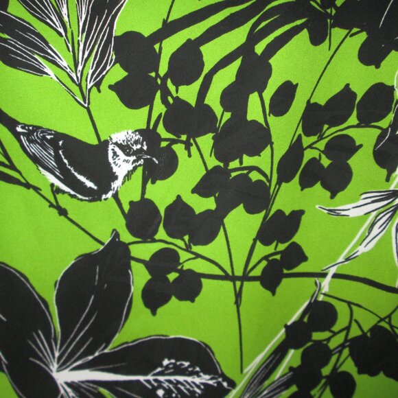 Worthington Green Black White Floral Birds Leaves Blouse Top Tropical Zip sz XL - Picture 9 of 13